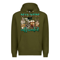 Army Green dead inside but caffeinated skeleton coffee cups Premium Hoodie - Jasminsmagicworld