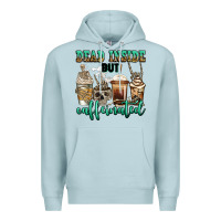 Blue Mist dead inside but caffeinated skeleton coffee cups Premium Hoodie - Jasminsmagicworld