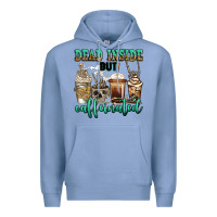 Colony Blue dead inside but caffeinated skeleton coffee cups Premium Hoodie - Jasminsmagicworld