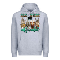 Heather Grey dead inside but caffeinated skeleton coffee cups Premium Hoodie - Jasminsmagicworld