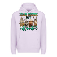 Lilac dead inside but caffeinated skeleton coffee cups Premium Hoodie - Jasminsmagicworld