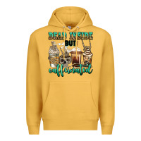 Mustard dead inside but caffeinated skeleton coffee cups Premium Hoodie - Jasminsmagicworld