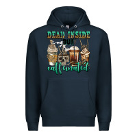 Navy dead inside but caffeinated skeleton coffee cups Premium Hoodie - Jasminsmagicworld