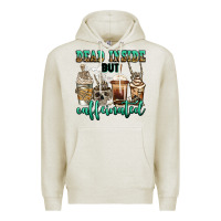 Oatmeal Heather dead inside but caffeinated skeleton coffee cups Premium Hoodie - Jasminsmagicworld