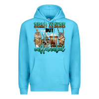 Ocean Blue dead inside but caffeinated skeleton coffee cups Premium Hoodie - Jasminsmagicworld