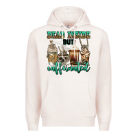 Pale Pink dead inside but caffeinated skeleton coffee cups Premium Hoodie - Jasminsmagicworld