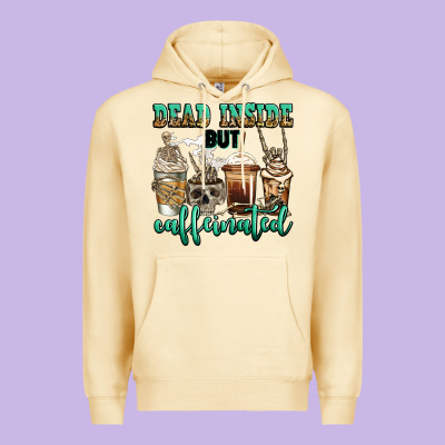 Dead Inside But Caffeinated Skeleton Coffee Cups Premium Hoodie Designed By Jasminsmagicworld