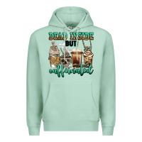 Seafoam dead inside but caffeinated skeleton coffee cups Premium Hoodie - Jasminsmagicworld