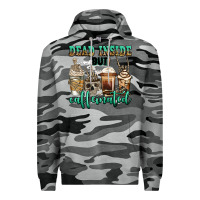 Slate Camo dead inside but caffeinated skeleton coffee cups Premium Hoodie - Jasminsmagicworld