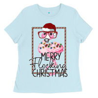 Baby Blue Merry Flock Christmas Flamingo Christmas Ladies Tee - Bettercallsaul