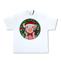 White Sitting Pig Christmas Urban Heavy Tee - RanaPortraitStore