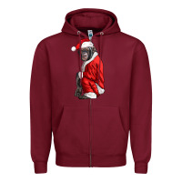 Burgundy Chimpanzee With Santa Clothes Zipper Hoodie - LillyAllenDesigns