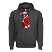 Charcoal Heather Chimpanzee With Santa Clothes Zipper Hoodie - LillyAllenDesigns