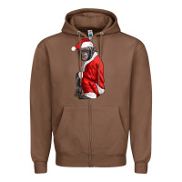 Chestnut Chimpanzee With Santa Clothes Zipper Hoodie - LillyAllenDesigns