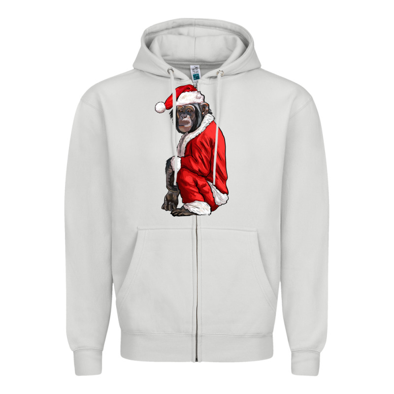 Chimpanzee With Santa Clothes Zipper Hoodie by LillyAllenDesigns | Teevron