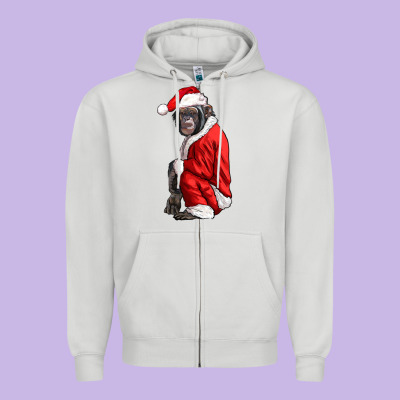 Chimpanzee With Santa Clothes Zipper Hoodie Designed By Lillyallendesigns