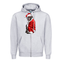 Heather Grey Chimpanzee With Santa Clothes Zipper Hoodie - LillyAllenDesigns