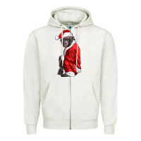 Oatmeal Heather Chimpanzee With Santa Clothes Zipper Hoodie - LillyAllenDesigns