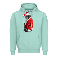 Seafoam Chimpanzee With Santa Clothes Zipper Hoodie - LillyAllenDesigns