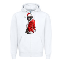 White Chimpanzee With Santa Clothes Zipper Hoodie - LillyAllenDesigns