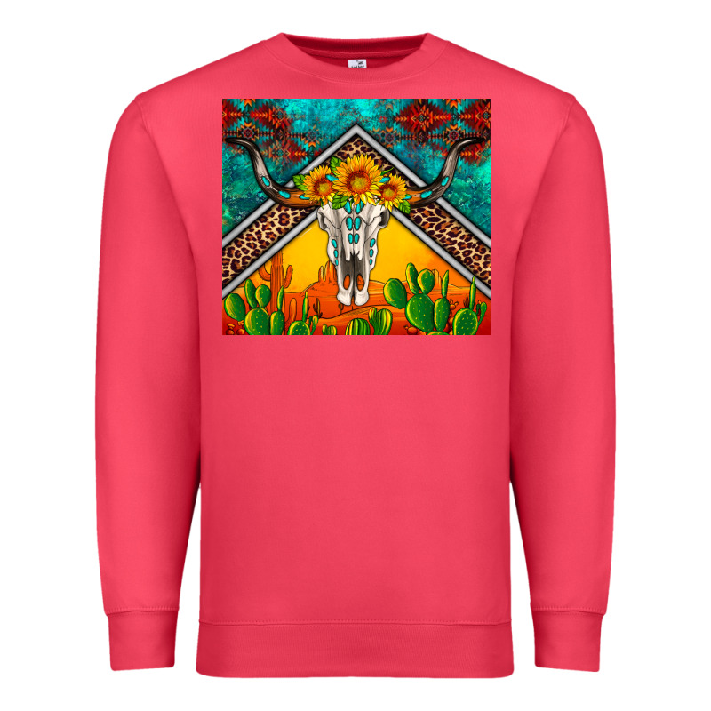 Western Sunflowers Longhorn Bull Skull Premium Sweatshirt by Artiststas | Teevron
