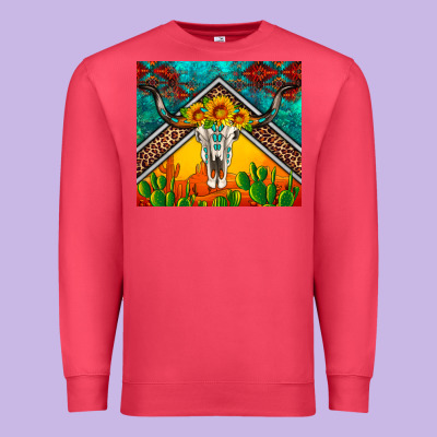 Western Sunflowers Longhorn Bull Skull Premium Sweatshirt Designed By Artiststas