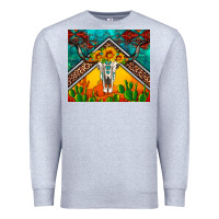 Heather Grey western sunflowers longhorn bull skull Premium Sweatshirt - Artiststas