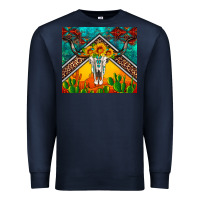 Navy western sunflowers longhorn bull skull Premium Sweatshirt - Artiststas