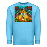 Ocean Blue western sunflowers longhorn bull skull Premium Sweatshirt - Artiststas