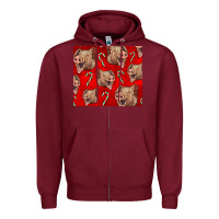 Burgundy Yorkshire Pig And Candy Cane Zipper Hoodie - LillyAllenDesigns