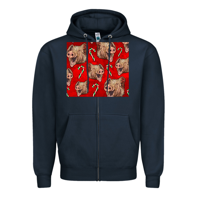 Yorkshire Pig And Candy Cane Zipper Hoodie by LillyAllenDesigns | Teevron