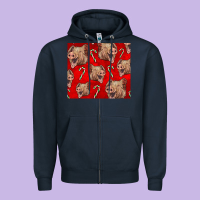 Yorkshire Pig And Candy Cane Zipper Hoodie Designed By Lillyallendesigns