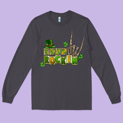 Sham Rockin Skeleton Hand St. Patrick's Long Sleeve Tee Designed By Cowgirlartshop