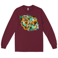 Burgundy Leopard Sunflower Cowhide Glitter Heart Long Sleeve Tee - Jasminsmagicworld