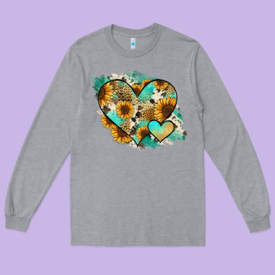 Leopard Sunflower Cowhide Glitter Heart Long Sleeve Tee Designed By Jasminsmagicworld