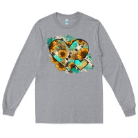 Heather Grey Leopard Sunflower Cowhide Glitter Heart Long Sleeve Tee - Jasminsmagicworld