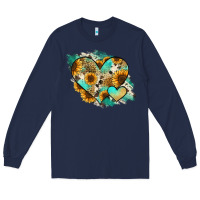 Navy Leopard Sunflower Cowhide Glitter Heart Long Sleeve Tee - Jasminsmagicworld