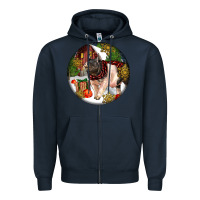 Navy hampshire sow pig christmas Zipper Hoodie - LillyAllenDesigns