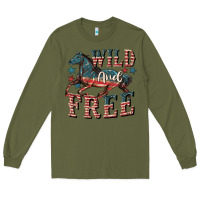 Army Green Wild and free 4th of july Long Sleeve Tee - CowGirlArtShop