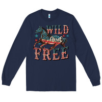 Navy Wild and free 4th of july Long Sleeve Tee - CowGirlArtShop