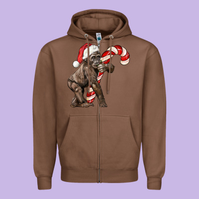 Christmas Candy Cane Baby Gorilla Zipper Hoodie Designed By Lillyallendesigns