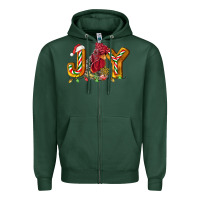 Sports Green Joy Rooster Zipper Hoodie - LillyAllenDesigns