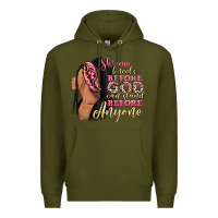 Army Green She who kneels before god can stand before anyone Premium Hoodie - RanaPortraitStore