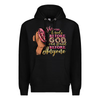 Black She who kneels before god can stand before anyone Premium Hoodie - RanaPortraitStore