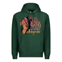 Sports Green She who kneels before god can stand before anyone Premium Hoodie - RanaPortraitStore