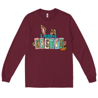 Burgundy Happy Easter Easter Day Long Sleeve Tee - CowGirlArtShop