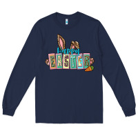 Navy Happy Easter Easter Day Long Sleeve Tee - CowGirlArtShop