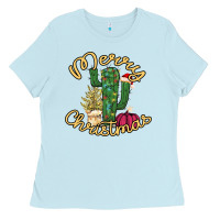 Baby Blue Merry Christmas Cactus Ladies Tee - Bettercallsaul