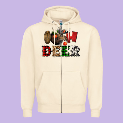 Oh Deer Christmas Zipper Hoodie Designed By Lillyallendesigns
