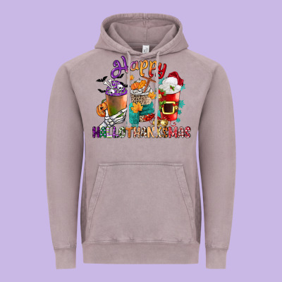 Hallothanksmas Coffee Cups Vintage Hoodie Designed By Cowgirlartshop